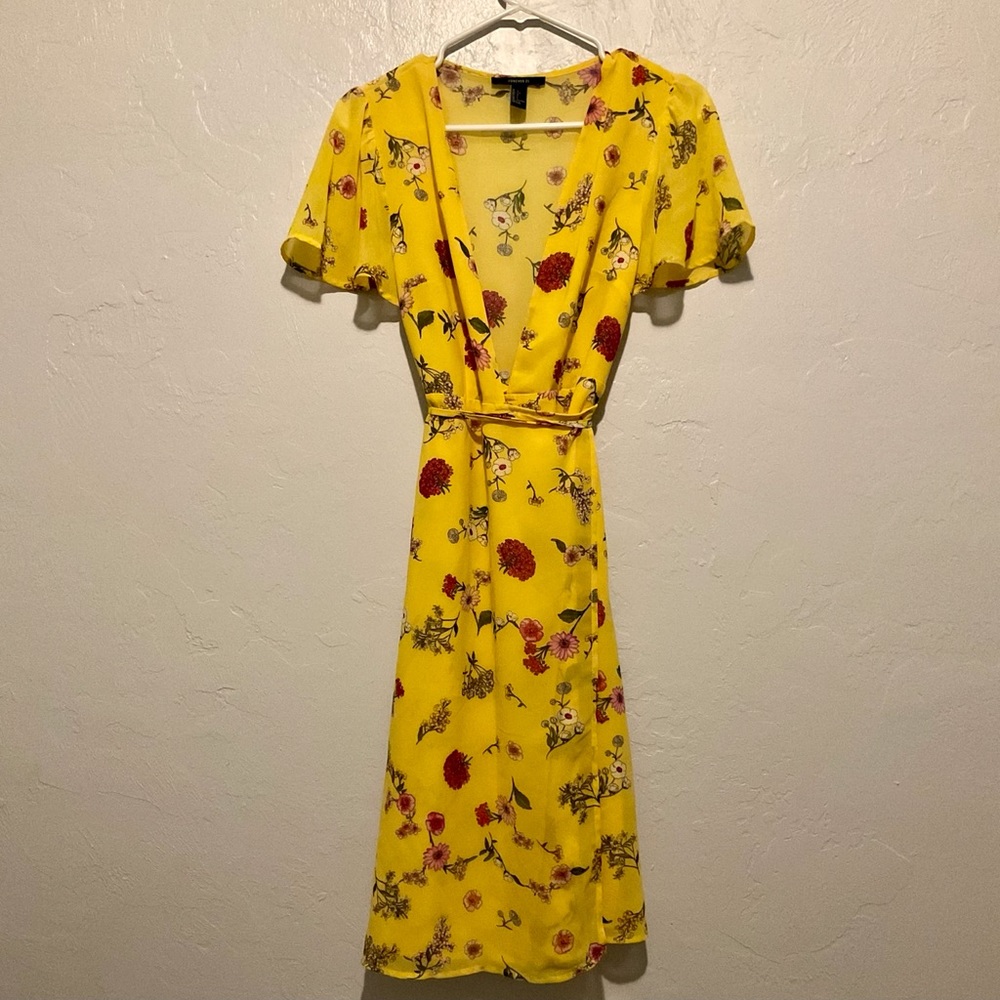 Yellow Forever21 Floral Wrap Dress